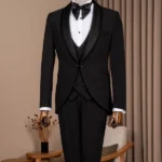 Black Slim-Fit 3-Piece Suit with Shawl Collar