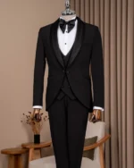 Black Slim-Fit 3-Piece Suit with Shawl Collar