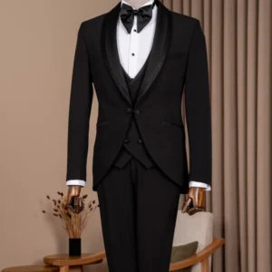 Black Slim-Fit 3-Piece Suit with Shawl Collar