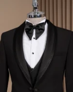 Black Slim-Fit 3-Piece Suit with Shawl Collar - Image 2
