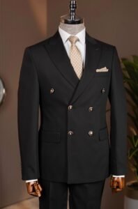 Black & Gold Double-Breasted Enamel Suit