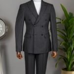 Black Double-Breasted Striped Suit