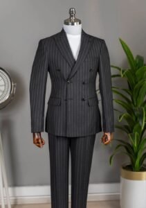 Black Double-Breasted Striped Suit