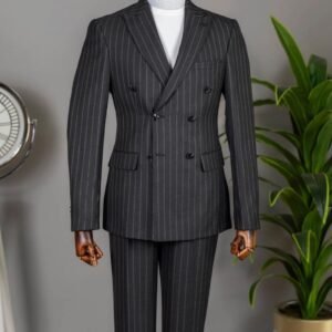 Black Double-Breasted Striped Suit
