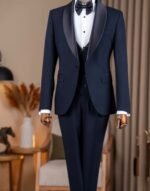 Navy Blue Italian-Style Slim-Fit 3-Piece Suit with Shawl Collar - Image 4