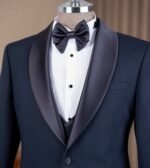 Navy Blue Italian-Style Slim-Fit 3-Piece Suit with Shawl Collar - Image 2
