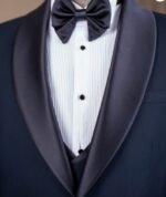 Navy Blue Italian-Style Slim-Fit 3-Piece Suit with Shawl Collar - Image 3