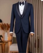 Navy Blue Italian-Style Slim-Fit 3-Piece Suit with Shawl Collar